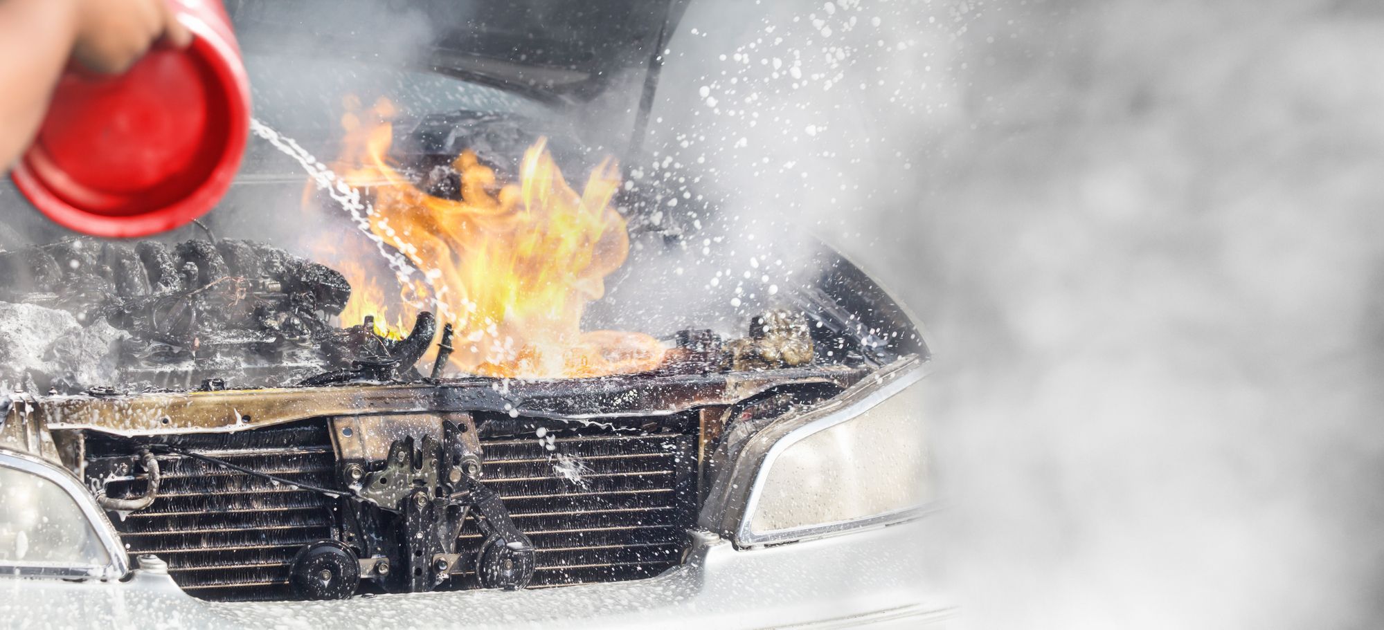 Car burning in electrical fire