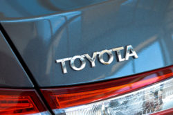 Toyota metal logo on car