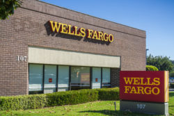 Wells fargo bank with sign in front