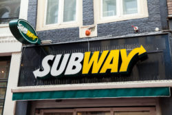 Subway restaurant sign regarding failed defamation lawsuit over its chicken sandwiches