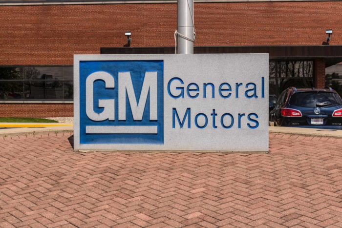 general motors sign in front of GM building
