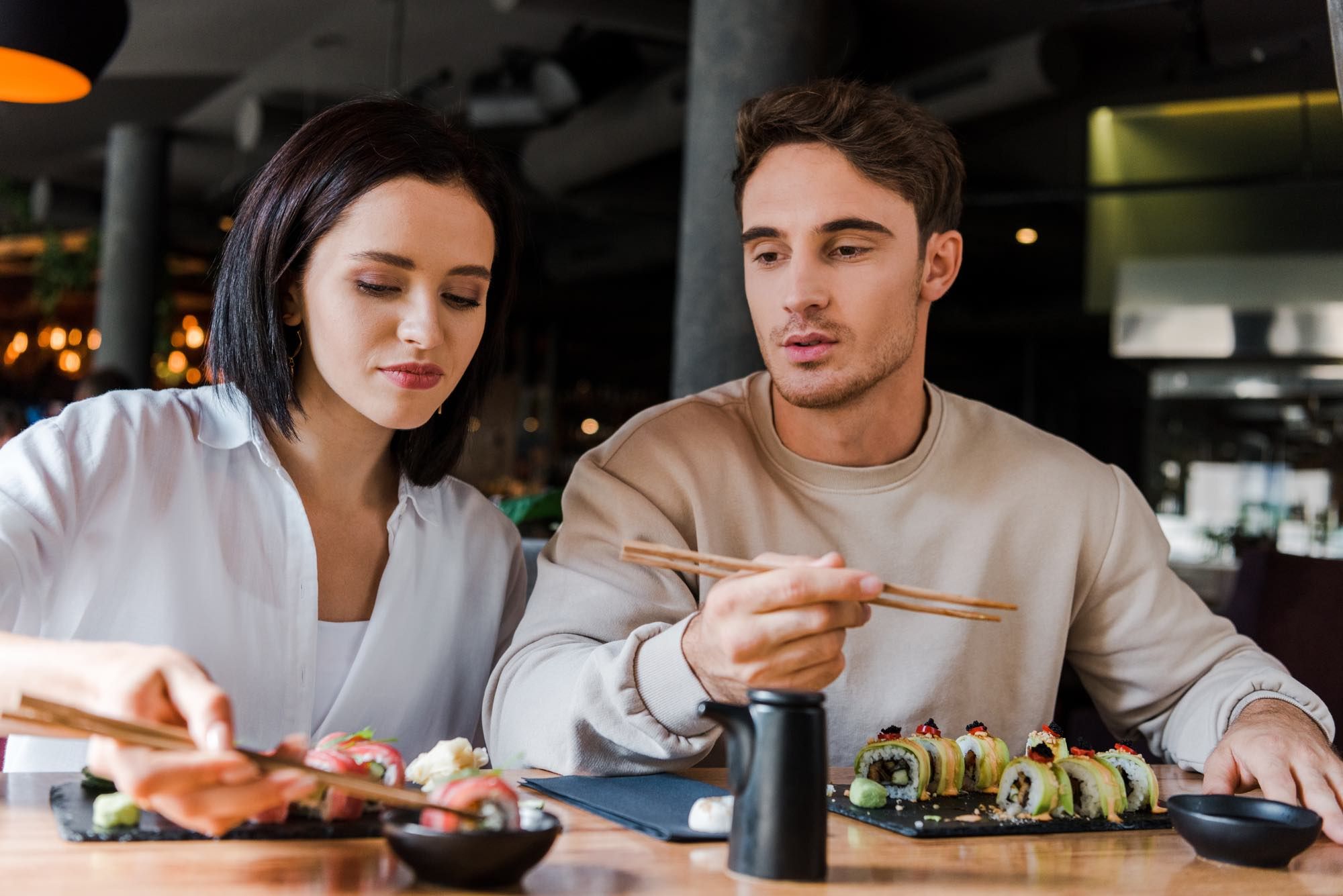 Couple eating sushi at Benihana