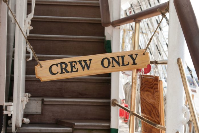 a crew only sign on a cruise ship