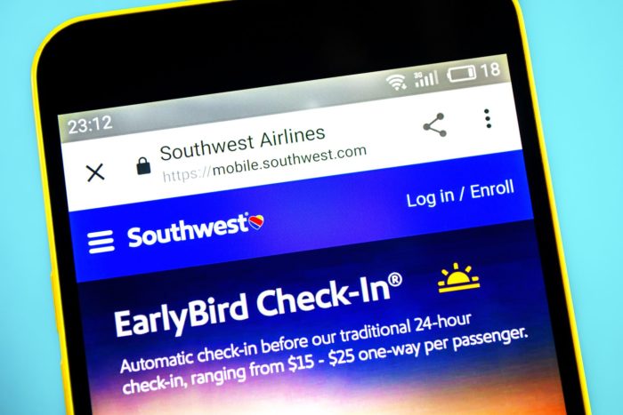 Southwest Airlines early bird check in on phone app