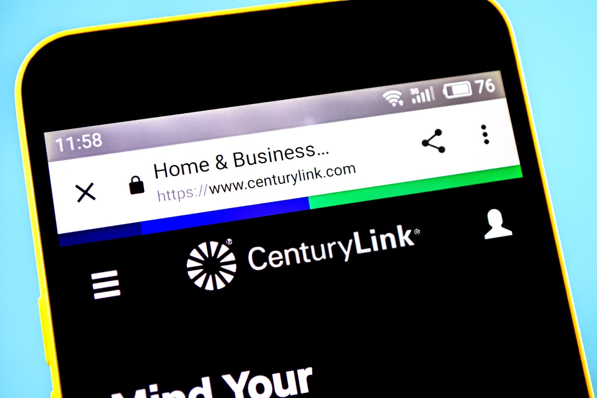 Smartphone displays the CenturyLink mobile site