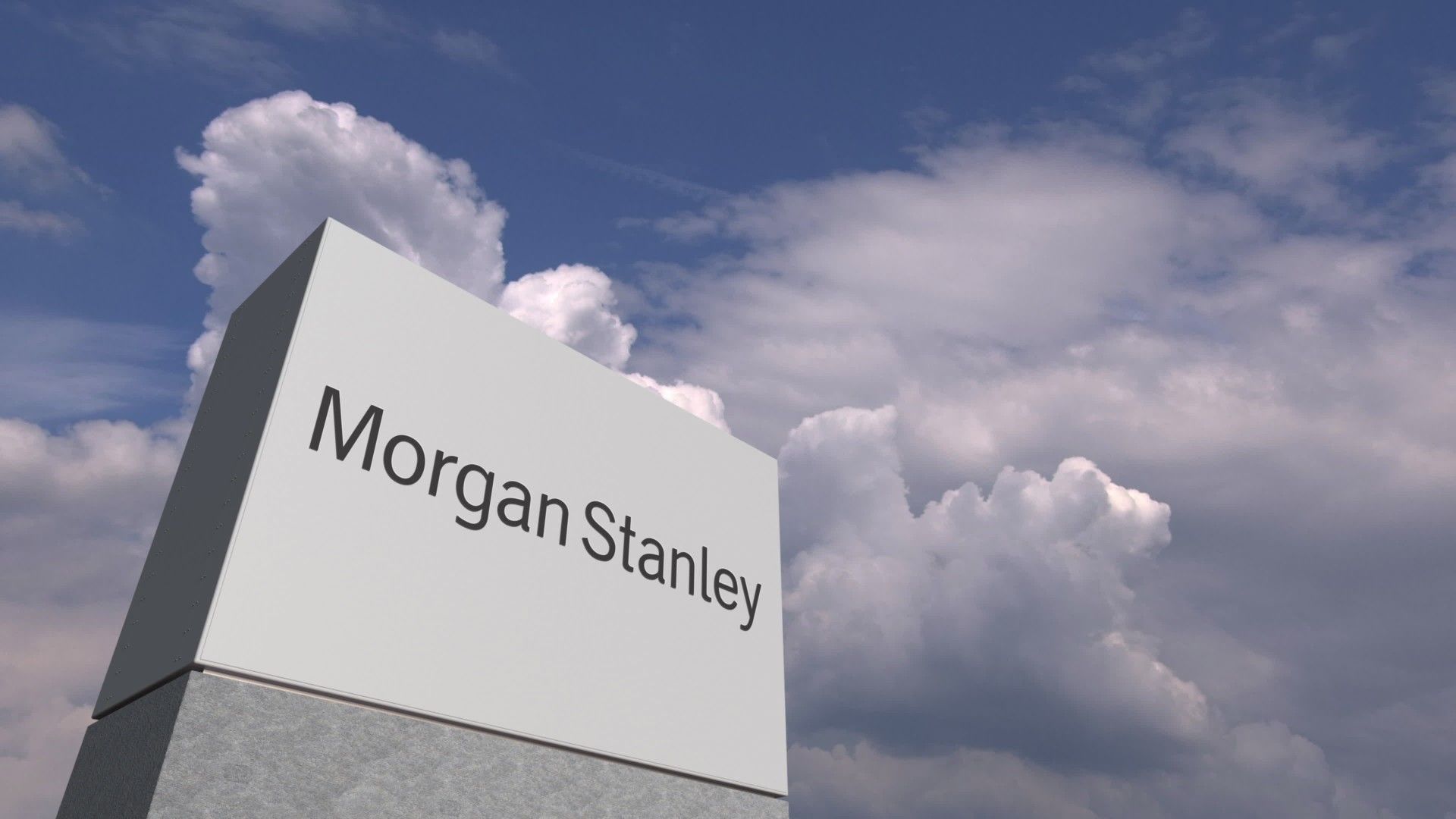 Rendering of Morgan Stanley on a sign with clouds in the sky