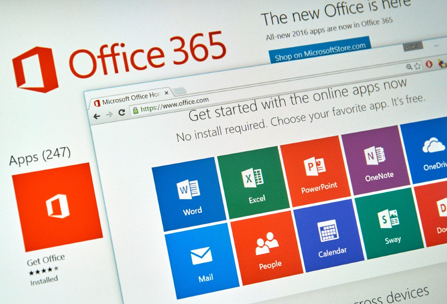 Computer screen shows Microsoft Office 365