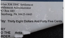 Sirius TCPA comment about received settlement checks in the mail.