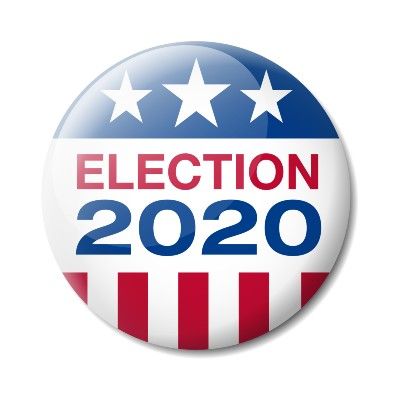 Red, white, and blue "Election 2020" button on white background - Georgia voters