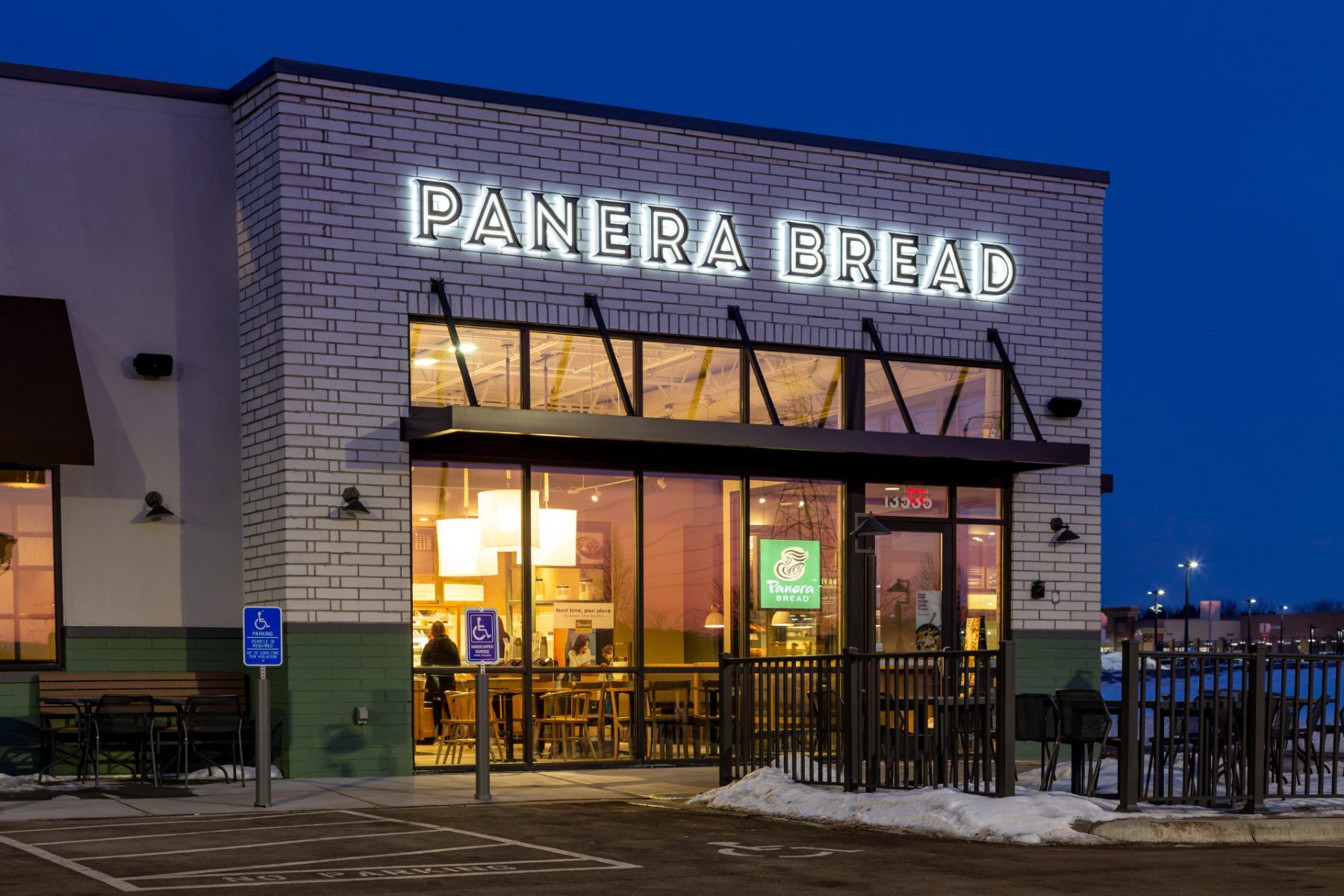 Panera Bread storefront in the evening - clean food