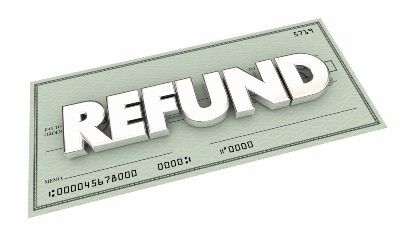 Graphic of the word "REFUND" over a green check - refund checks