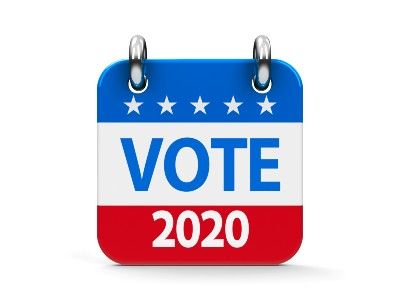 Red-white-and-blue Vote 2020 icon - mail-in ballots
