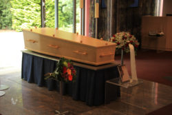 Coffin before funeral service