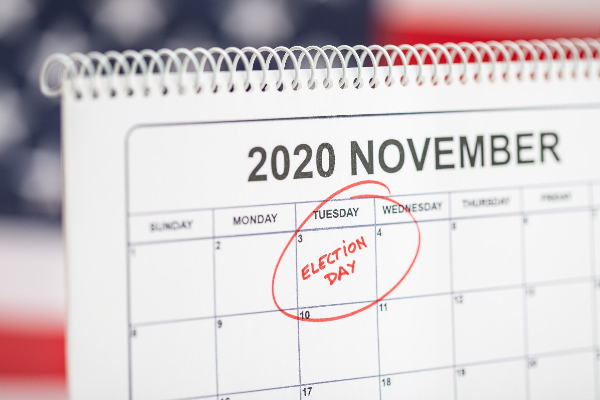 Nov. 3, 2020, is circled in red, with "Election Day" written inside the circle - election grants