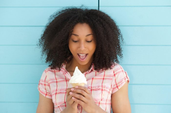 woman eating price chopper vanilla ice cream