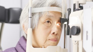 Senior woman has eye exam