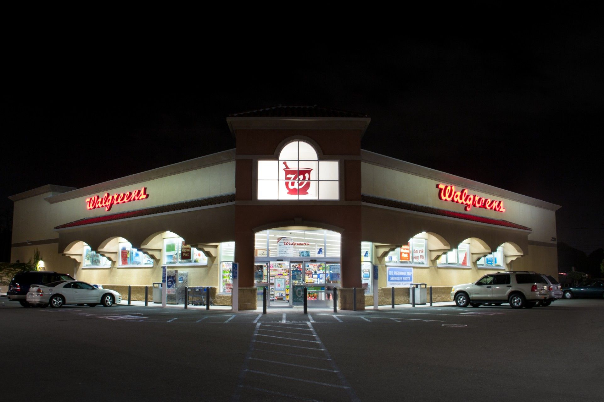 Walgreens store at night - facial recognition security cameras