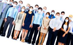 Employees in masks for COVID safety