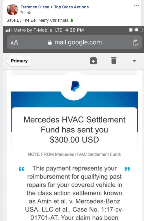Mercedes HVAC settlement checks