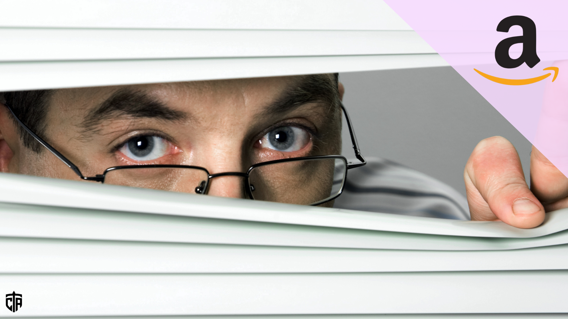A man wearing glasses peers between slats in horizontal blinds - Amazon Flex drivers