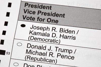 A ballot is marked for Joe Biden and Kamala Harris - election results