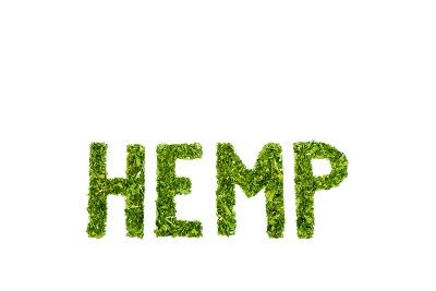 "Hemp" spelled out in chopped leaves on a white background - Total Life Changes Tea