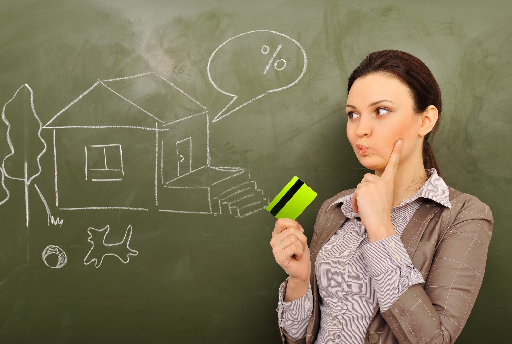woman considering mortgage information