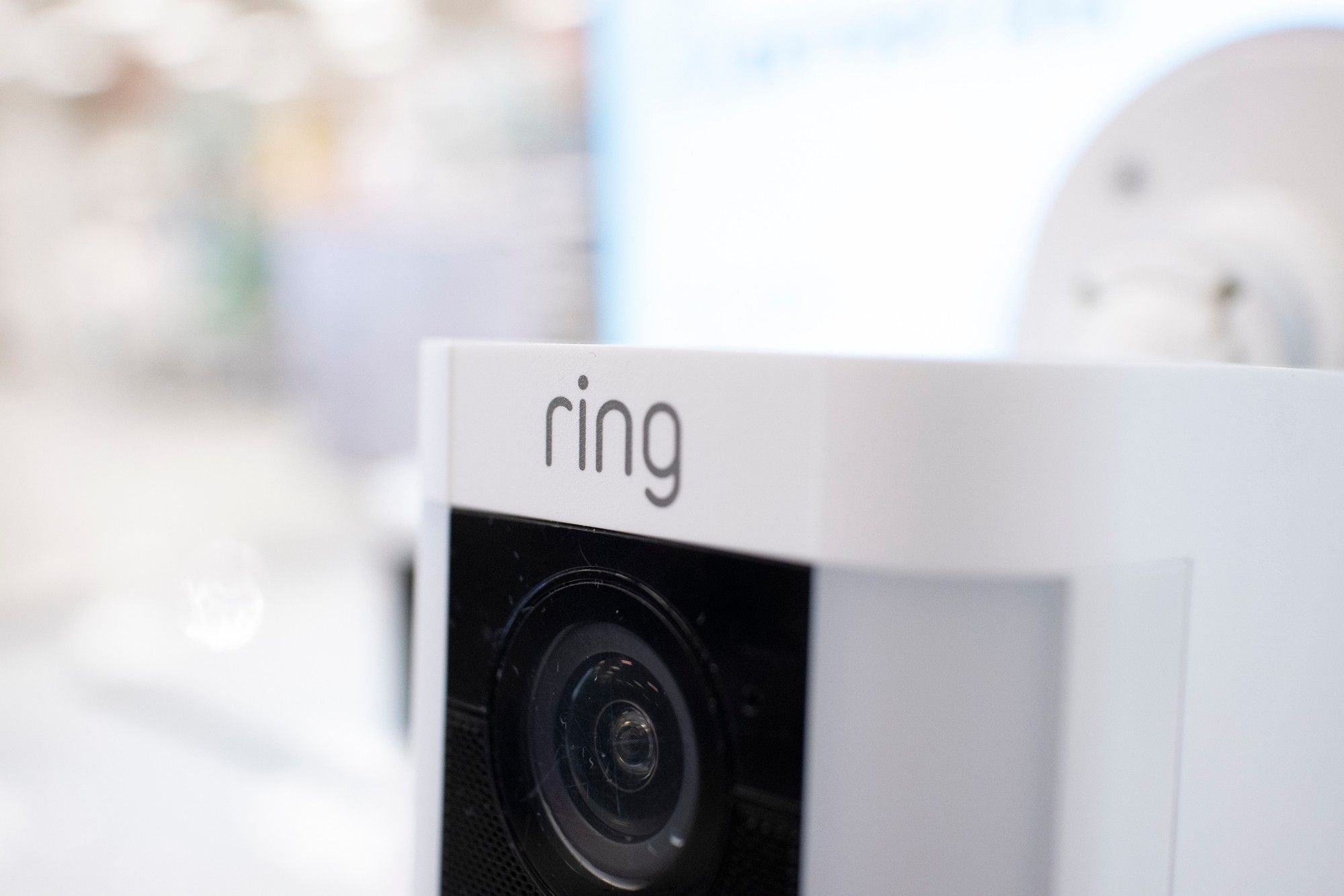 Closeup of a Ring video doorbell