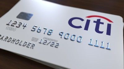 Closeup of a white Citi credit card