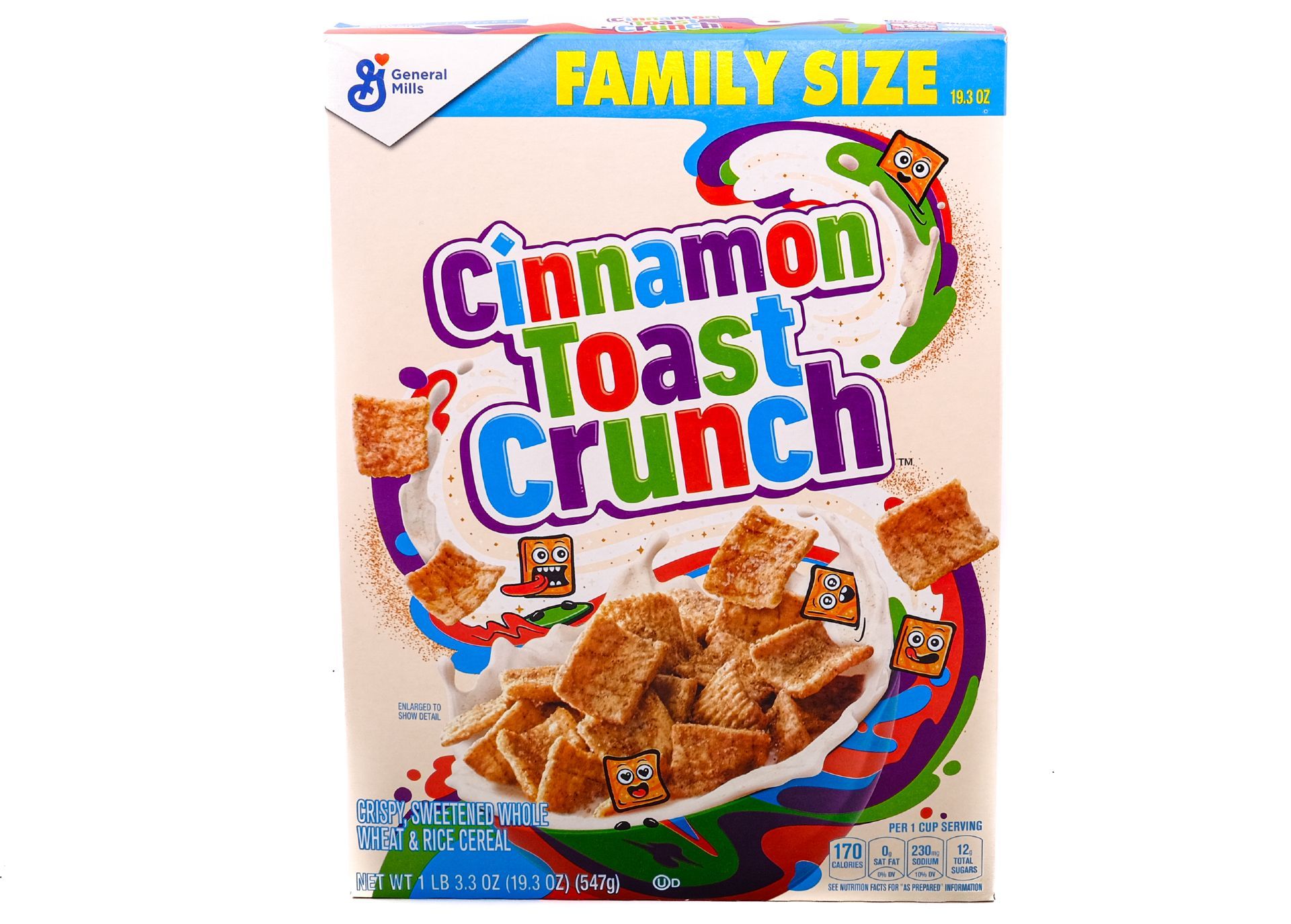 A family-size box of Cinnamon Toast Crunch cereal