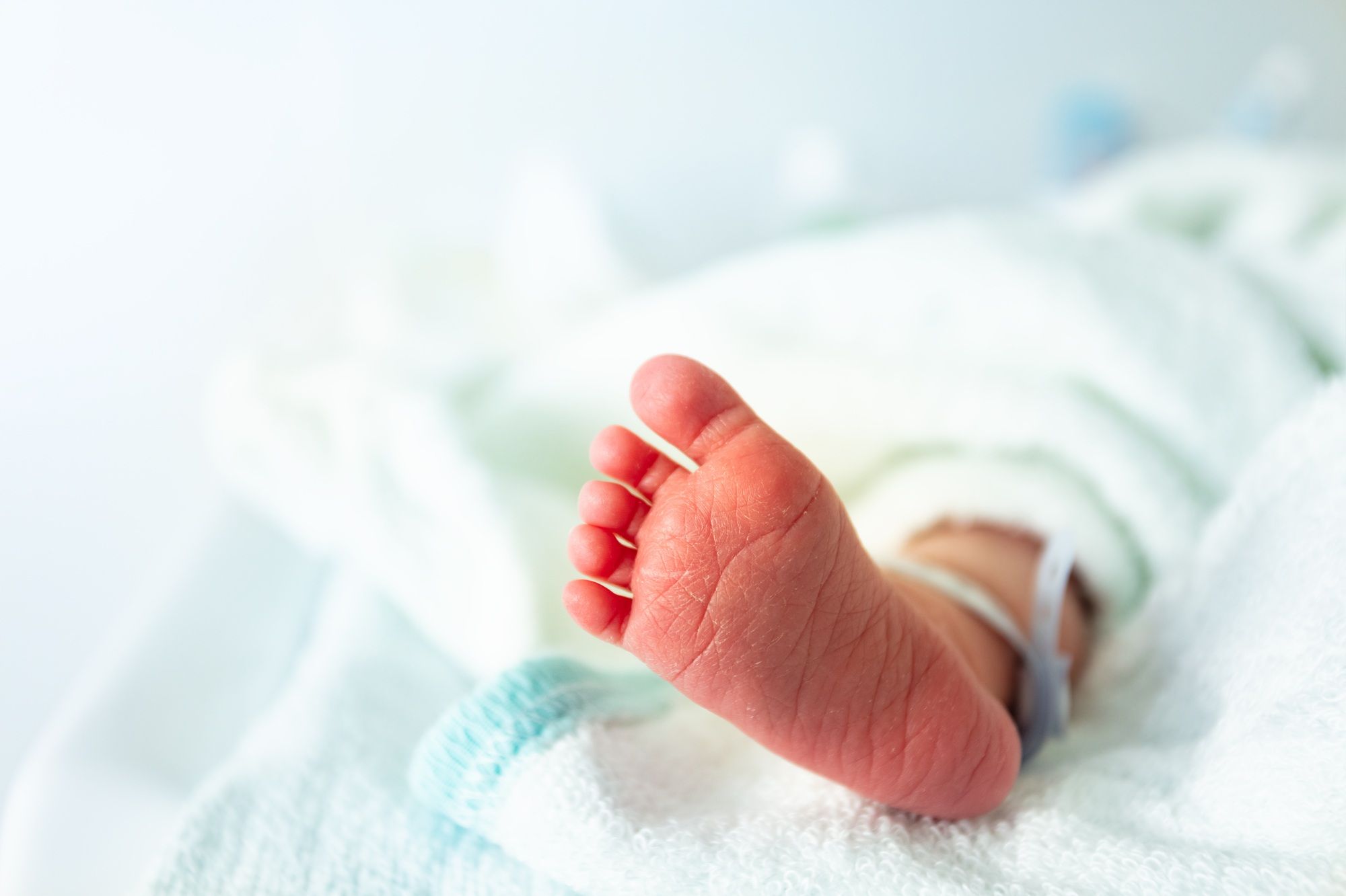 close up of infant foot in ICU