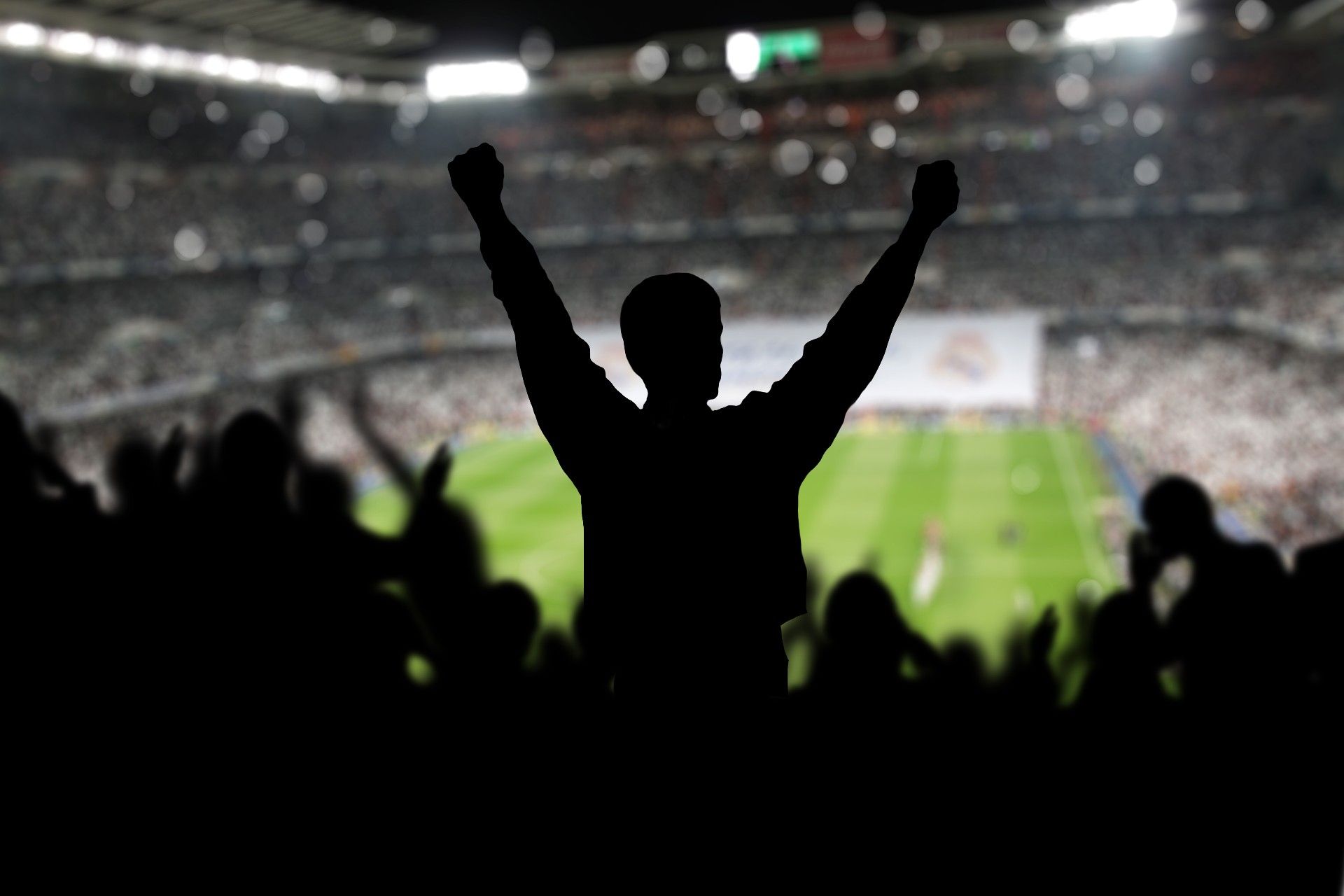 Silhouette of a cheering crowd inside a football stadium - draftkings