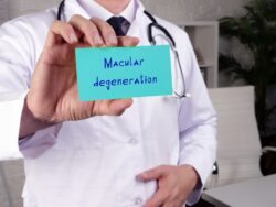 doctor holding macular degeneration card
