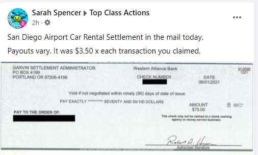 San Diego airport car rental checks in the mail