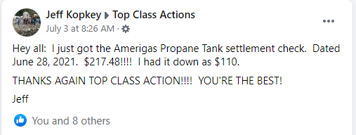 AmeriGas propane tank settlement checks in the mail