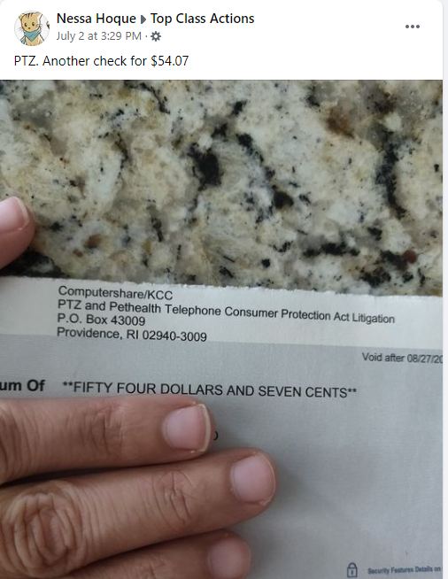 PTZ Insurance settlement checks in the mail