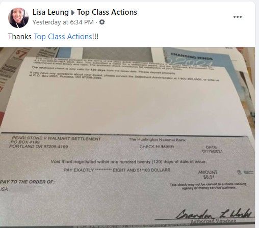 Walmart Pearlstone FB 2 checks in the mail