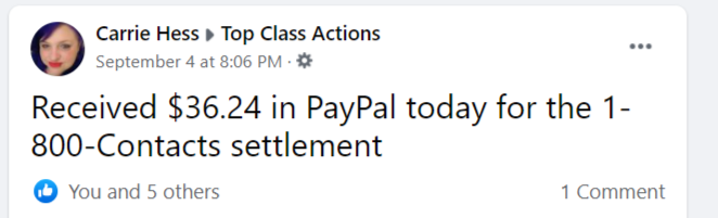1-800 Contacts FB Payouts on the way