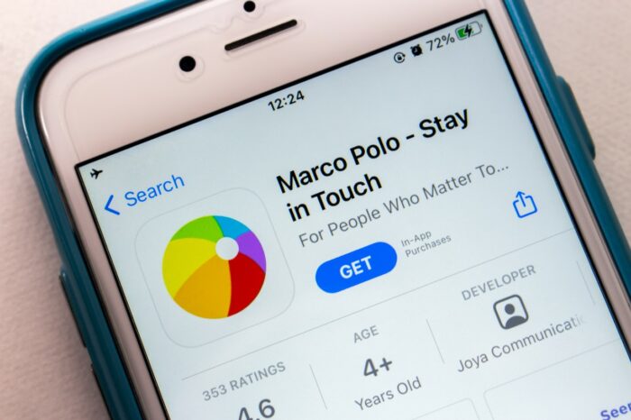 Smartphone screen shows Marco Polo app in the app store - joya communications - joya tcpa settlement