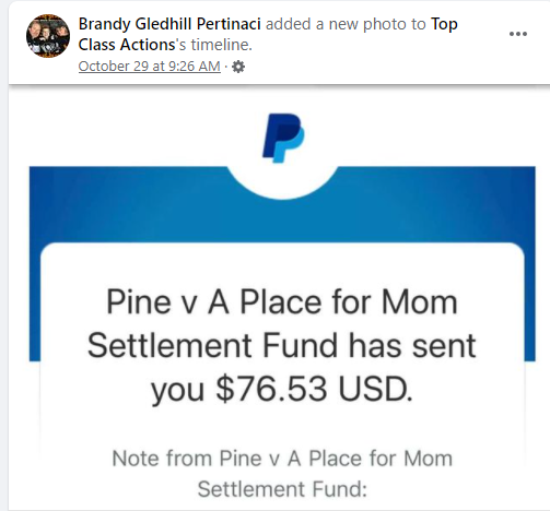 A Place for Mom FB settlement checks