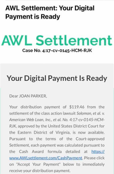 American Web Loan FB settlement checks