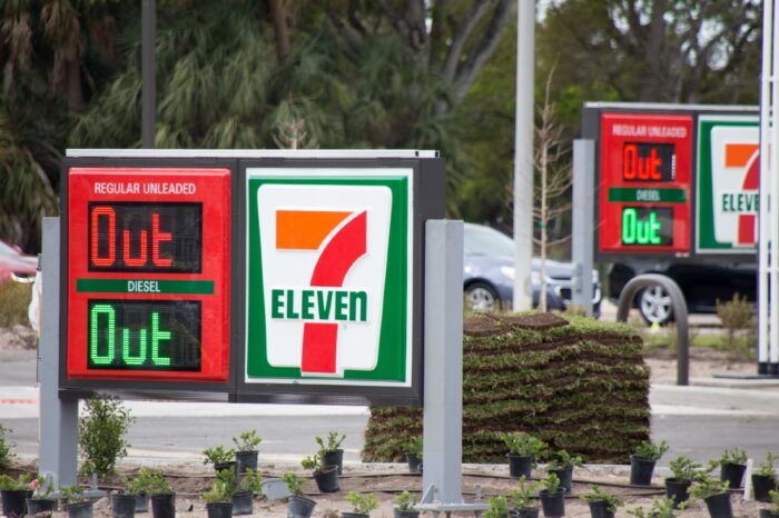 A Florida gas station sign says "Out" because its tanks are empty in May 2021. Amid the Colonial Pipeline Co. cyber attack and shutdown, the U.S. was facing gasoline shortages and high gas prices.