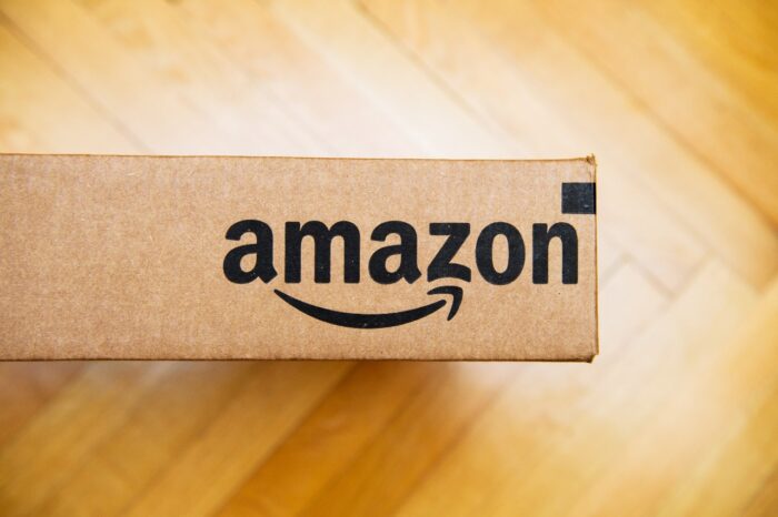 Amazon logo on cardboard box