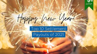 Woman's hands holding sparklers. Text on Image "Happy New Year! Top 10 Settlement Payouts of 2021"