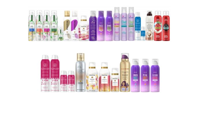 Recalled dry spray shampoos and conditioners from Procter & Gamble.