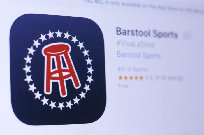 Barstool Sports app in play store. close-up on the laptop screen.