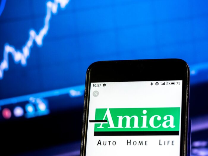 Amica Mutual Insurance company logo seen displayed on smart phone - diminished value settlement - undervalued vehicles