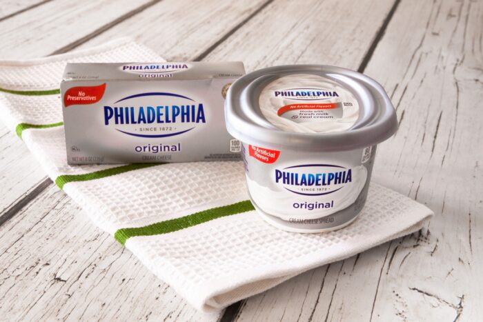 Two varieties of Philadelphia Cream Cheese products.