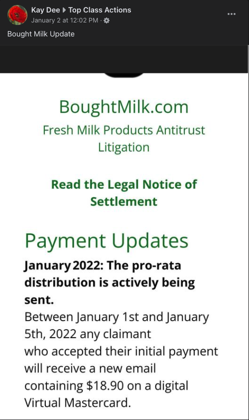BoughtMilk Settlement Payment