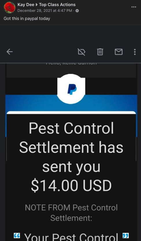 Pest Control Settlement Payment 3